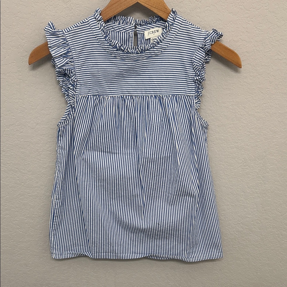 J. Crew Navy and White Ruffle Tank Top